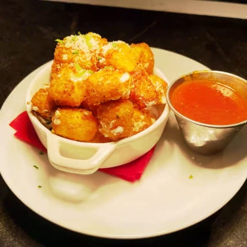 Fried mozzarella bites.